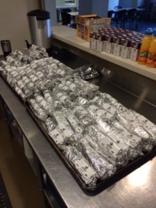 130 delicious burritos ready for distribution!